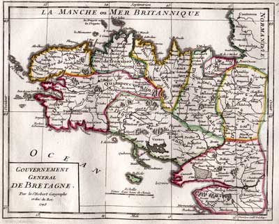 ROBERT DE VAUGONDY, Gilles (1688-1766): - Gouvernement general de Bretagne. Par le S. Robert Geographe ordin. du Roi.