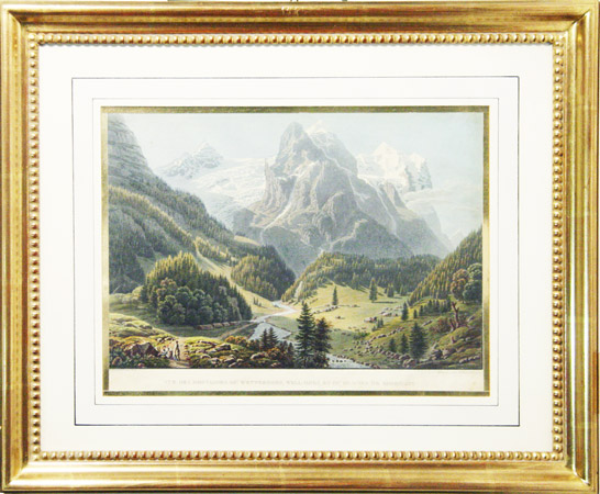 HRLIMANN J. (grav par) d'aprs LORY, G. fils (dessin par) : - Vue des montagnes du Wetter-horn, Well-horn, et du glacier de Rosenlaui.