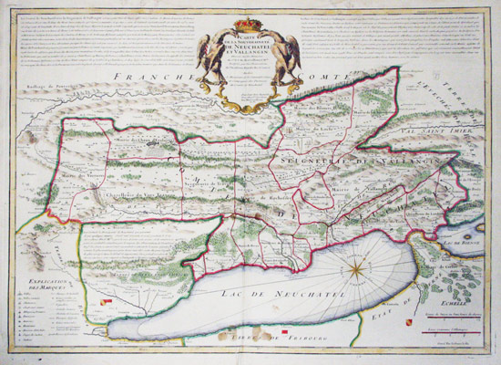 LISLE, Guillaume de (1675-1726): - Carte de la Souverainet de Neuchtel et Vallangin, dresse sur les Mmoires du Sr. D. F. de Merveilleux. Rectifi par les Observations de l'Academie Royale des Sciences.