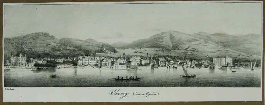 DUBOIS, Jean (1789-1849): - (Panorama depuis le Lac vers:) Vevey (Lac de Genve).