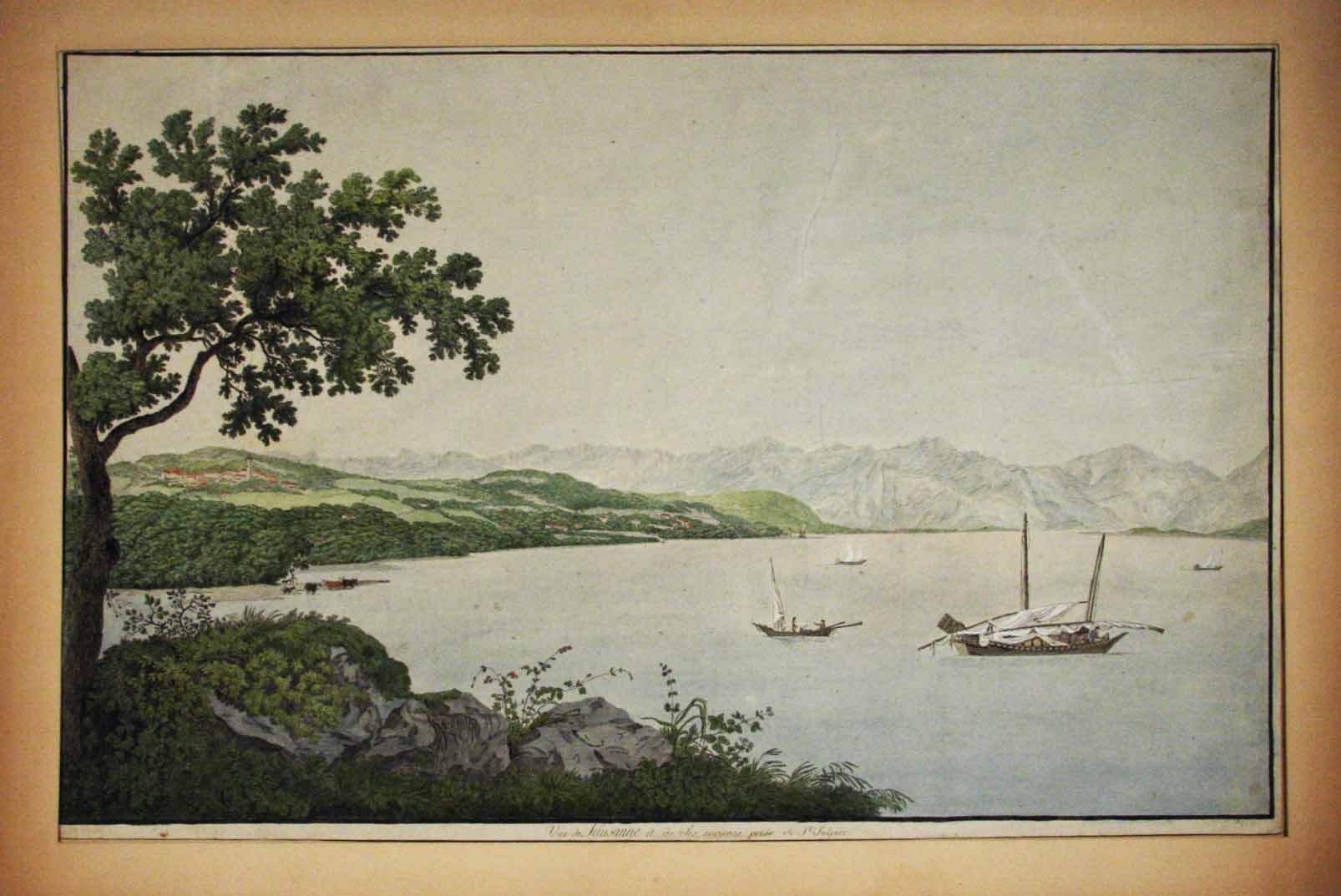 HACKERT, Carl del.: - Vue de Lausanne et de ses environs prise de St. Sulpice. (Vue sur le Lac avec bateau)