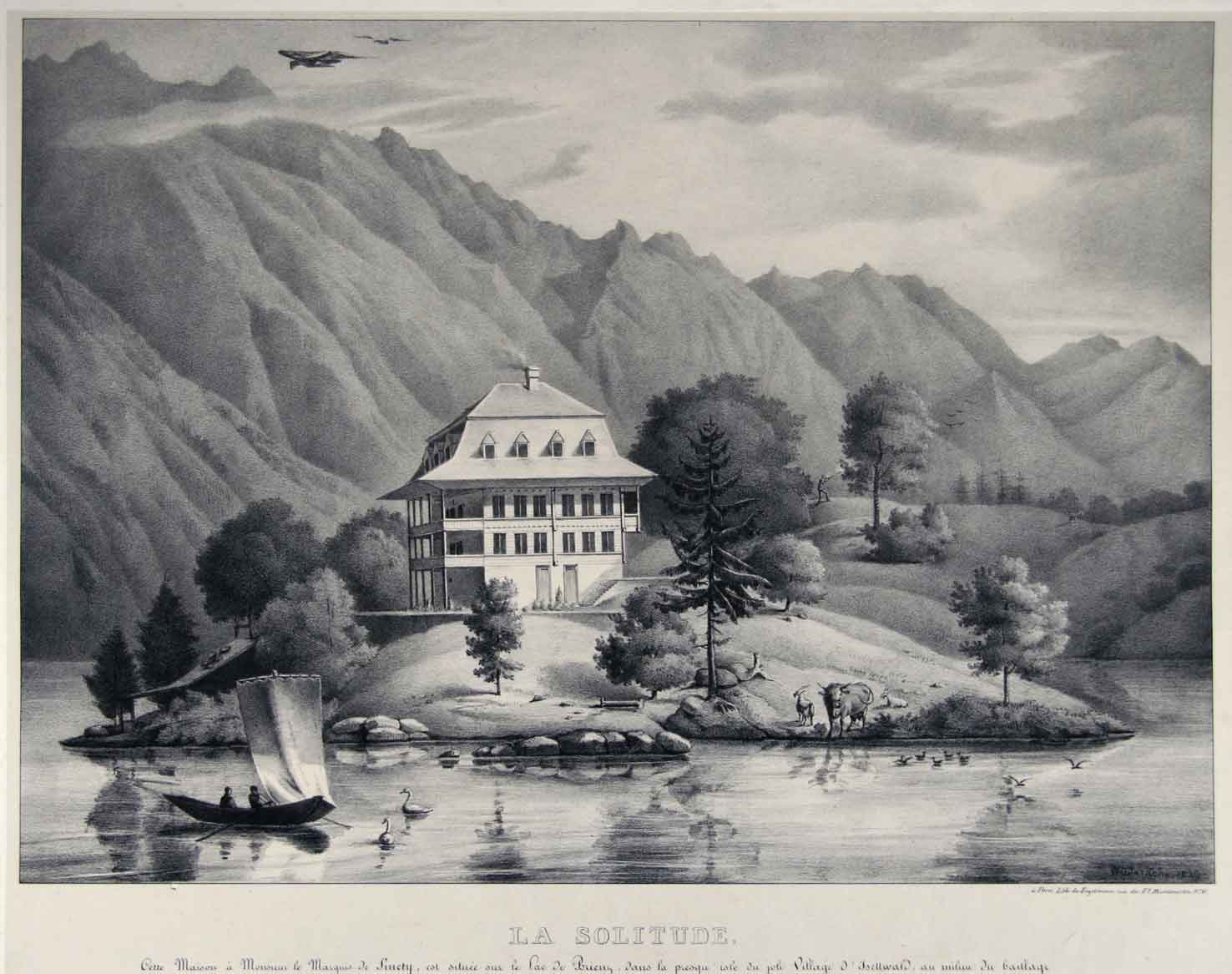 KEHR, van der : - La Solitude. Cette maison  Monsieur le Marquis de Sinety est situe sur le Lac de Brienz, dans la presque'isle du joli Village d'Isettwald, au milieu du baillage d'Interlaken et de l'Oberland Bernois.