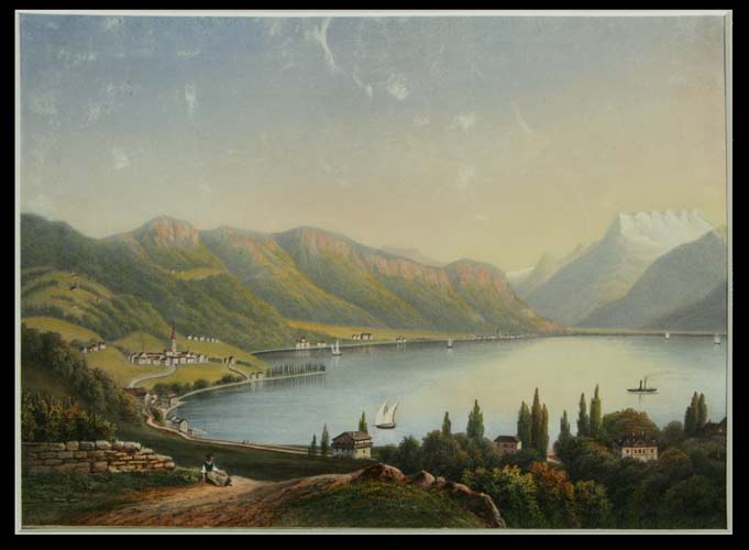  - Blanens (sic: Clarens)- Montreux Nov. (18)59. (Vue du village de Clarens, le Lac Lman, Chillon et les Dents-du-Midi).