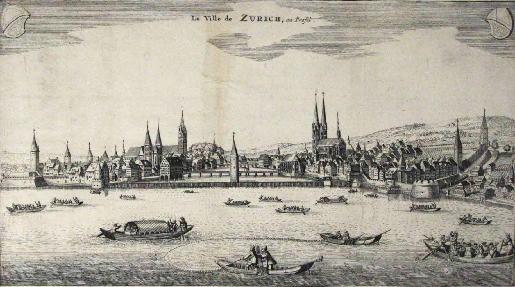 MERIAN, Math. (nach) -SCHEUCHZER.: - La ville de Zurich, en Profil.