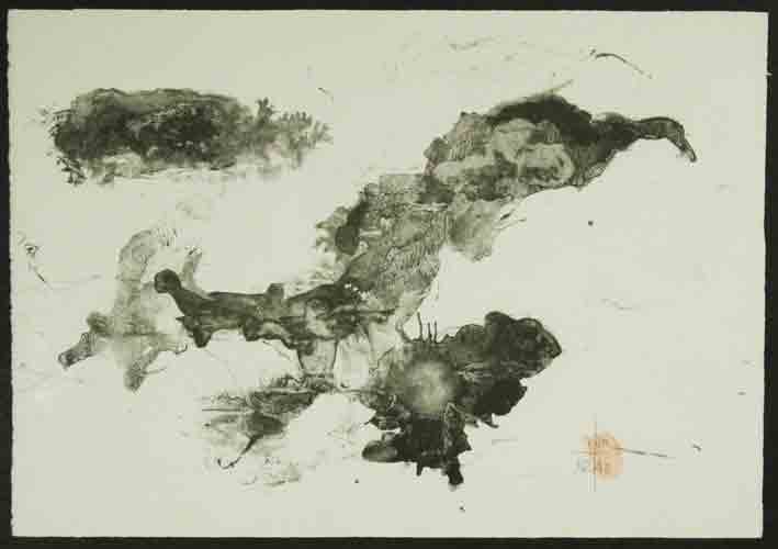 MEUWLY, Raymond (1920-1981).: - Image en noir. Sign en bas  droite (le pouce de l'artiste en rouge avec les initiales au crayon: RM et date '72).