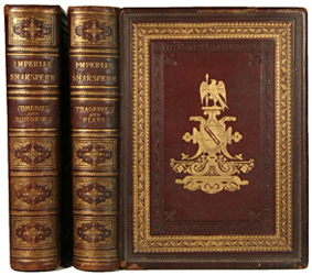 SHAKESPEARE, William. - KNIGHT, Charles (ed): - The Works of Shakspere (sic). With notes. Imperial edition. With illustrations on Steel from pictures by C.W. Cope, W. P. Frith, C. R. Leslie, Vernon and others. (A biography of William Shakespeare by C. Knight... revised). In 2 volumes, complete with 44 engraved plates.