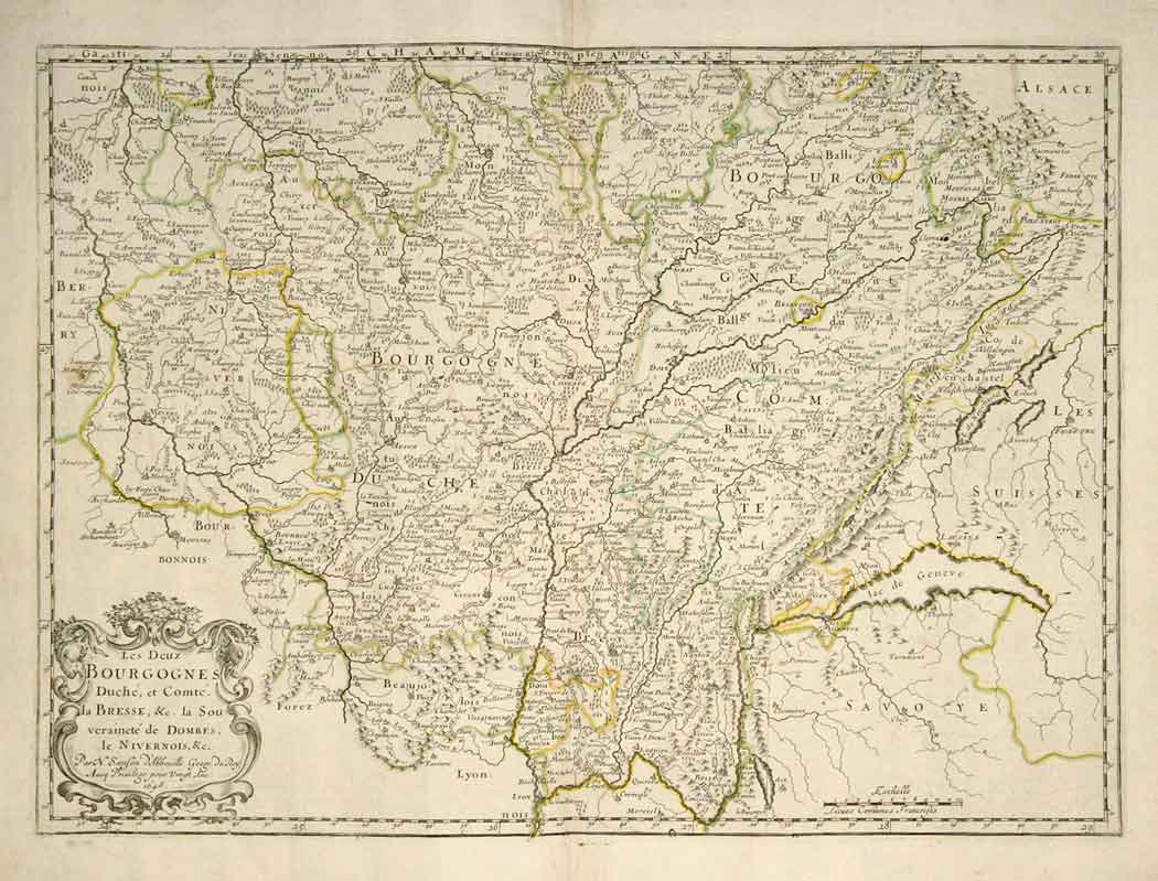 SANSON d'ABBEVILLE, N. Geogr. du Roy: - Les deux Bourgognes. Duch et Comt. La Bresse & c. la Souverainit de Dombes, le Niversois, & c.