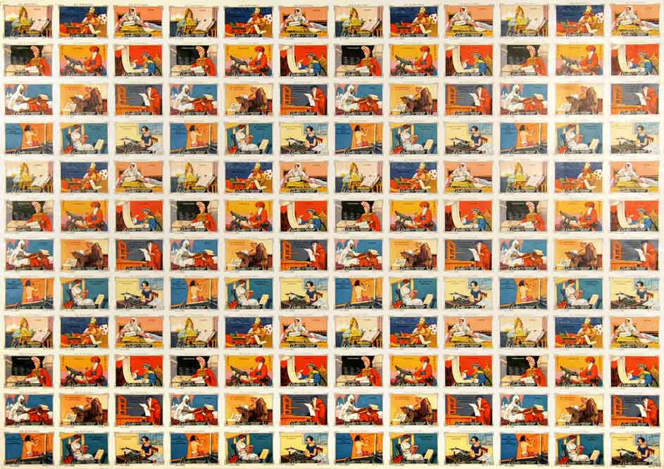  - N.P.C.K. Musterbogen / Impression d'essai. 12x12 (144) images de la srie Les critures (dont 3 sries de 4x12 = 48 diffrentes images en couleurs).