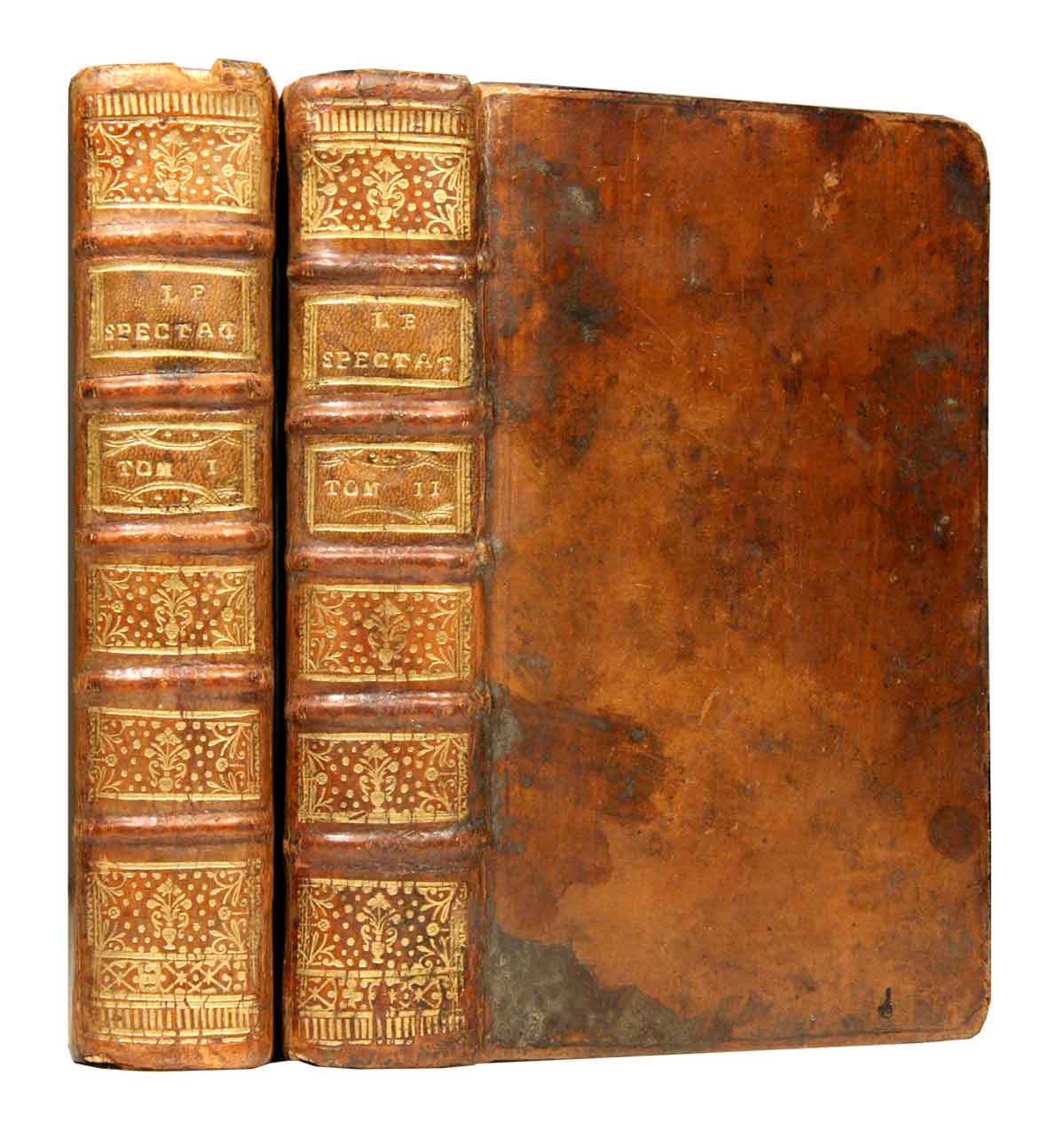 (STEELE, Richard) (1671-1729): - Le spectateur ou le Socrate moderne. O l'on voit un portrait naf des moeurs de ce sicle. Traduit de l'anglois. Cinquime dition. Tome 1 & 2 (seulement). En 2 volumes.