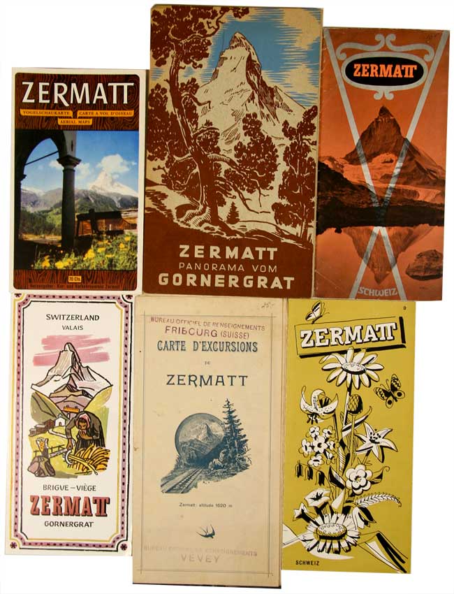 WEHRLI . - - Zermatt Panorama vom Gorner-Grat (Gornergrat 3136m). Photo Wehrli-Verlag, Kilchberg, (Zrich) + 3 gef. Touristen-Prospekte Zermatt (1948 -54 - 58),  zus. 6.