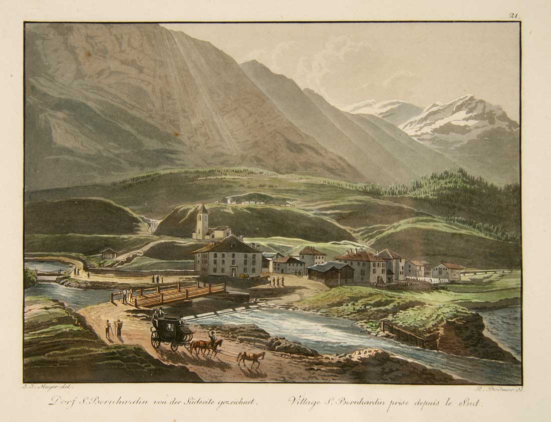 MEYER, J. del / BODMER, R. sc.: - Dorf S. Bernhardin von der Sdseite gezeichnet / Village S. Bernhardin prise depuis le sud.