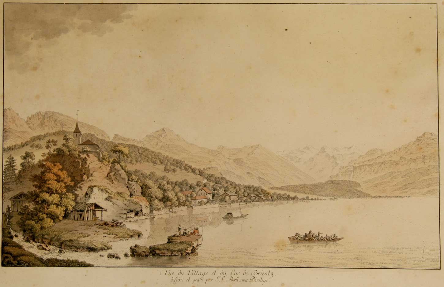 ABERLI, J.-L. (1723-1786): - Brientz. - Vue du village et du lac de Brientz. Dessine et grave par J.-L. Aberli avec Privilege.