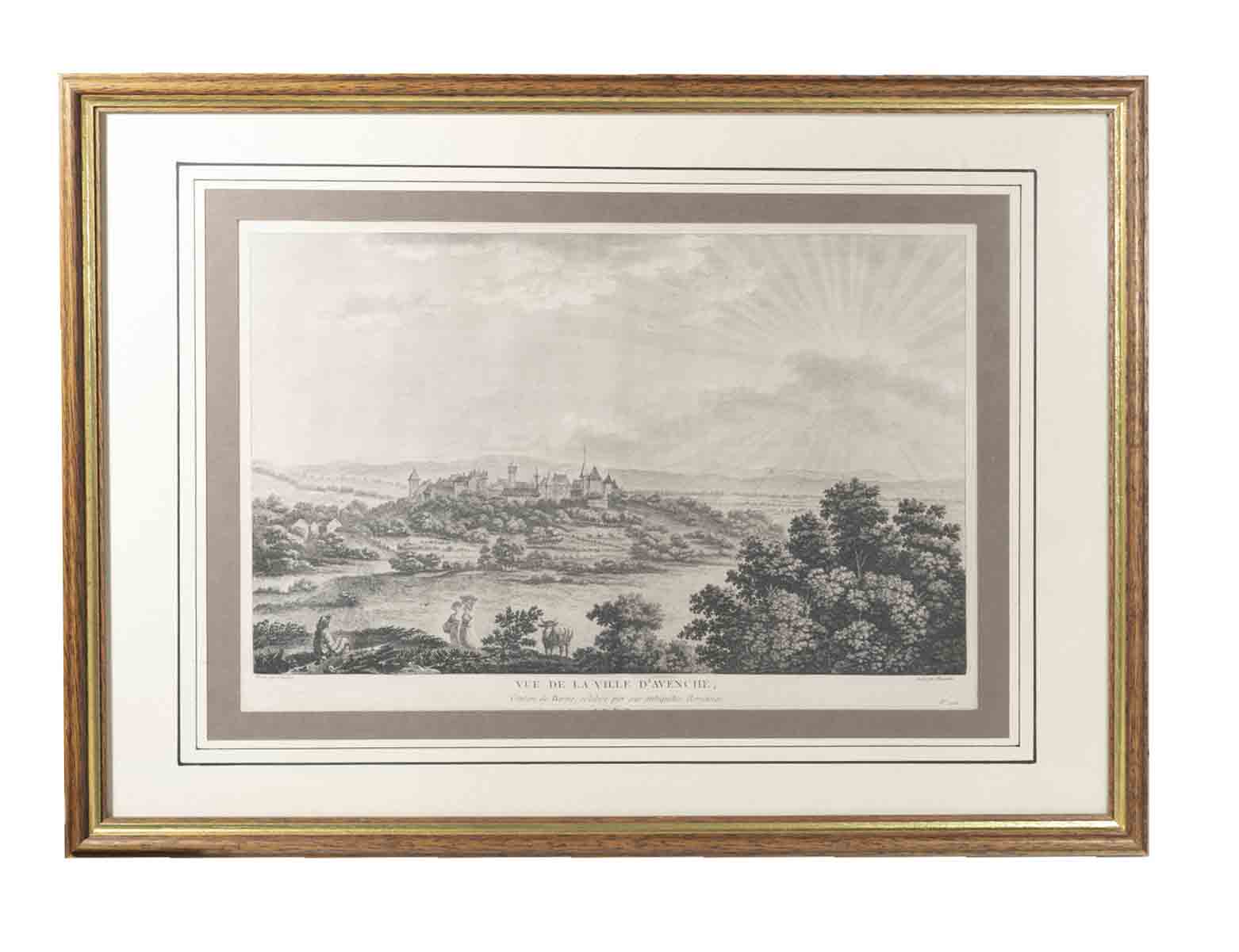 MASQUELIER, grav par, d'aprs Le Barbier: - Vue de la ville d'Avenche. Canton de Berne, clbre par ses antiquits Romaines. (Aujourd'hui 'Avenches dans le Ct. de Vaud').