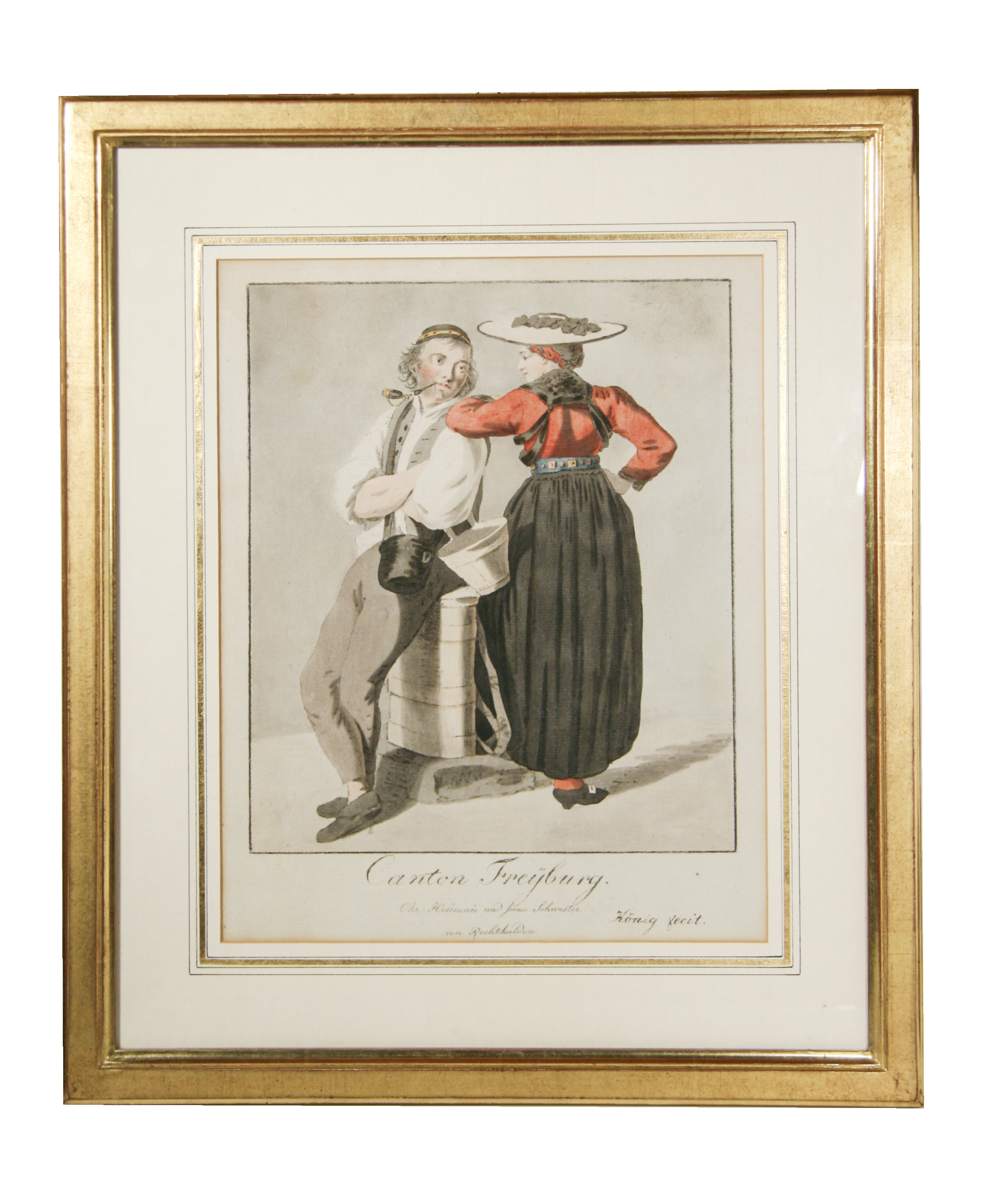 KNIG, F. N. (Franz-Niklaus) (Fecit): - Costume du Canton de Freijburg. Christian Hemann und seine Schwester von Rechthalten. (Blatt gross Format).
