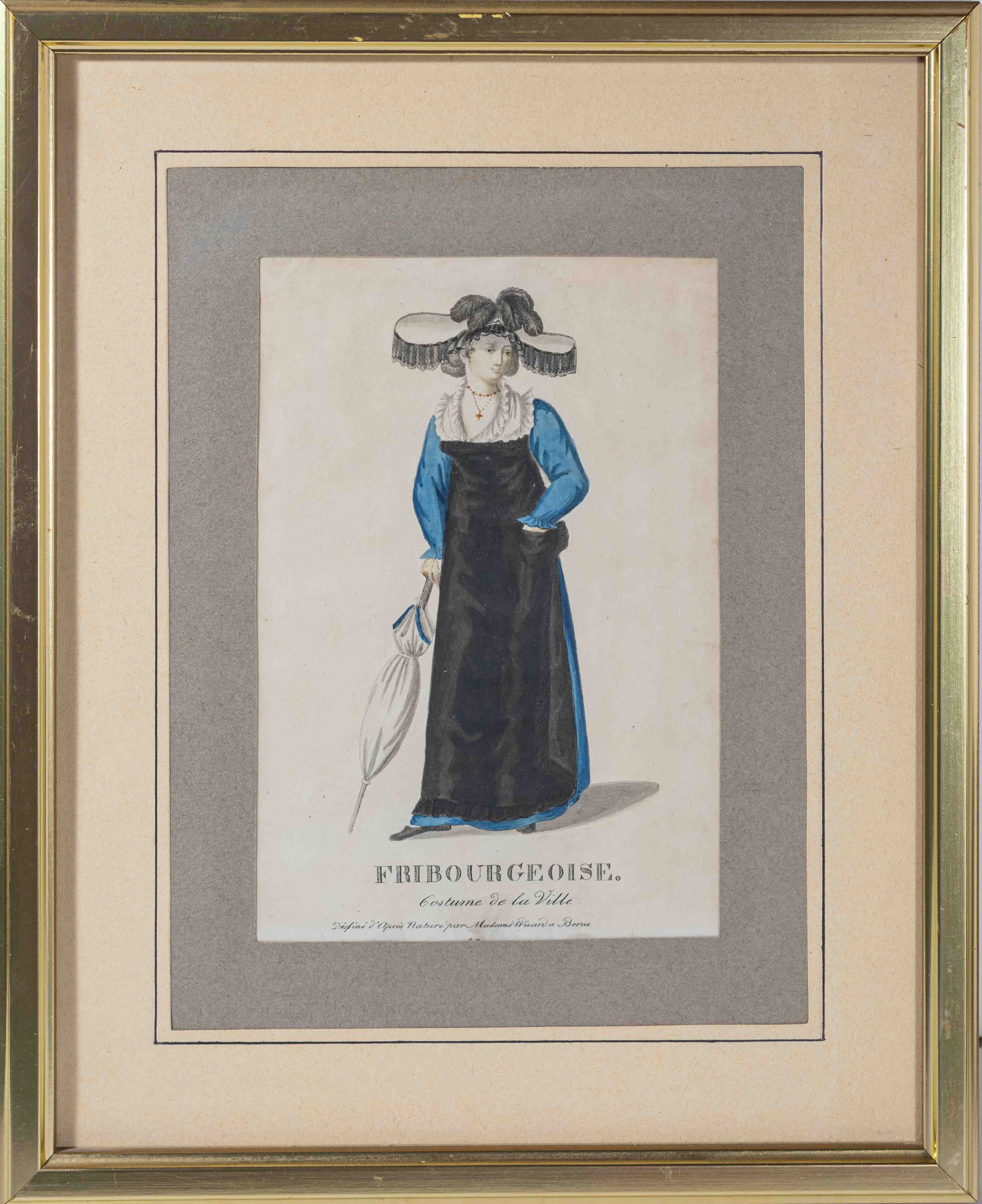 WISARD, Gottlieb Emanuel (1787-1837): - Fribourgeoise. Costume de la Ville. Dessin d'aprs nature par Madame Wisard  Berne.