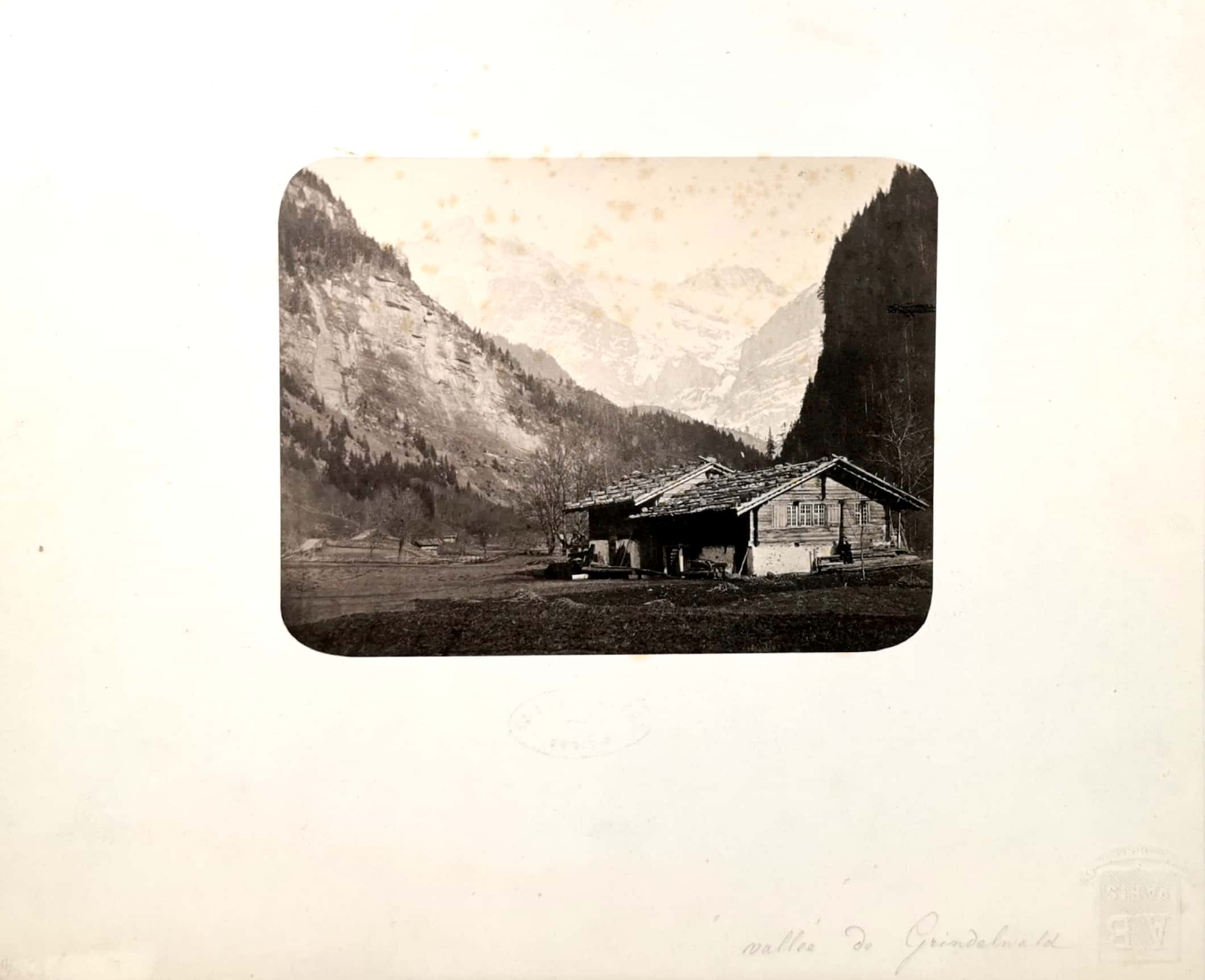 BRAUN, A. (Dornach:) - Valle de Grindelwald avec 2 Chlets et Alpes (leicht stockfl.,)