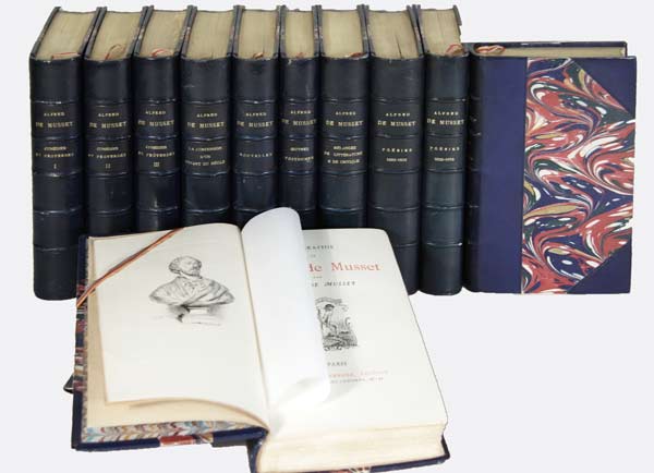 MUSSET, Alfred de: - Oeuvres compltes d'Alfred de Musset. En 10 volumes + 1 vol. de  biographie d'Alfred de Musset par Paul de Musset. Ens. 11 vols. complet.