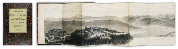 KELLER, Henri: - Alpen-Ansicht auf dem tliberg bei Zrich. Panorama des Alpes Suisses sur l'Utliberg prs de Zurich dessin d'aprs nature par Henri Keller, pre.