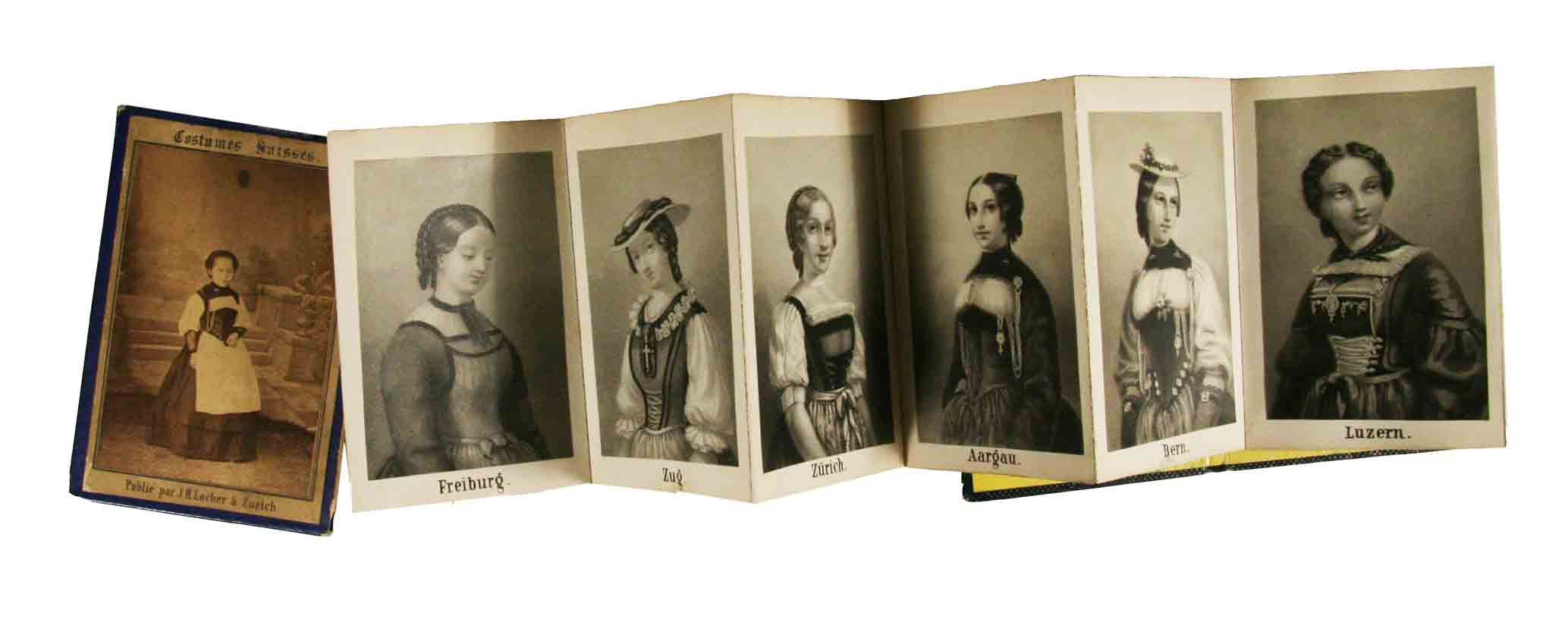  - Costumes Suisses. Leporello mit 22 lithogr. Tafeln im Originalschuber.