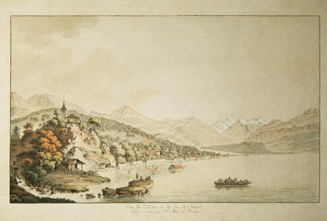 ABERLI, J.-L. (1723-1786): - Brientz. - Vue du village et du lac de Brientz. Dessine et grave par J.-L. Aberli avec Privilege.