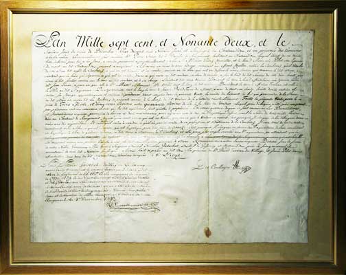  - Chteau d'Oex. - Parchemin manuscrit d'un acte de vente de terres entre privs  Chteau d'Oex en 1792.
