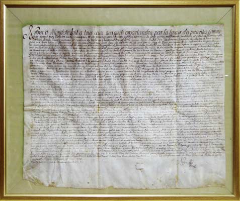  - Chteau d'Oex. - Acte original manuscrit sur parchemin d'un partage des biens dans la famille Breide du Mont  Chteau d'Oex en 1705.
