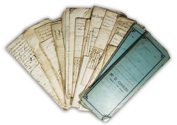  - Tain-l'Hermitage (Drme). - Lots de 21 documents juridiques privs manuscrits sur papier, surtout de la famille Gallier, concernant Tain-l'Hermitage (Drme) et les alentours (Chantermerle-les-Bls, Tournon-sur-Rhne) de 1684 - 1930.