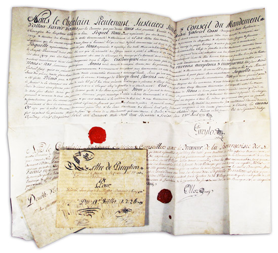  - Vaud. - Ollon. - 3 parchemins manuscrits d'Ollon VD du XVIIIe s.