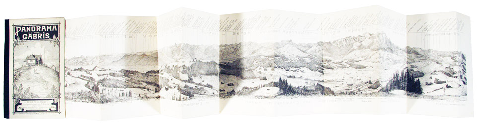 BLANK, A.: - Panorama vom Gbris. 1 Stunde von Gais im Appenzeller Land. 1250 m. ber Meer. Grosses lithographiertes Panorama, 2,15 Meter lang, 19.8 cm hoch. Gefaltet.