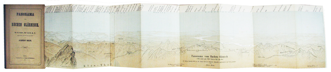 HEIM, Albert: - Panorama vom Ruchen-Glrnisch (2913 Meter oder 9710 Schweiz. Fuss ber Meer). Anfang September 1869 fr die Section Tdi des Schweizer Alpenclub aufgenommen u. auf Stein gezeichnet.