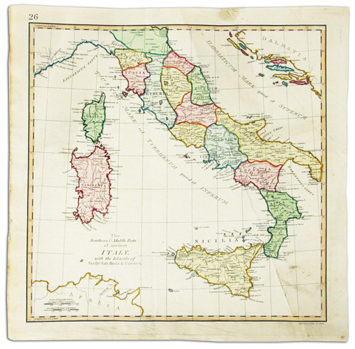  - The Southern & Middle Parts of Ancient Italy, with the Islands of Sicily Sardinia & Corsica.