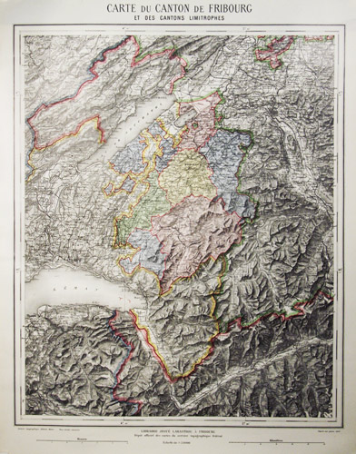  - Fribourg. - Carte du Canton de Fribourg et des cantons limitrophes.. Echelle 1: 250.000.