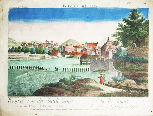 LEIZEL d'aprs PERIGNAN: - Genve. - Vue de Genve du ct de la Chute du Rhne. (coll. des Prospects).