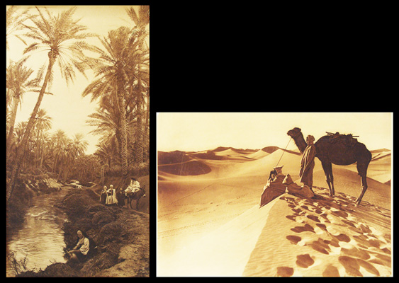 LEHNERT & LANDROCK: - Mditation sur les dunes / Promenade dans une oasis. - 2 belles reproductions.