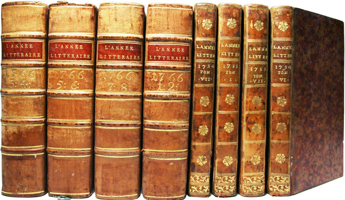 FRRON, (lie Catherine (1719-1776): - L'Anne littraire, ou suite des Lettres sur quelques crits de ce temps. 90 tomes en 64 volumes.