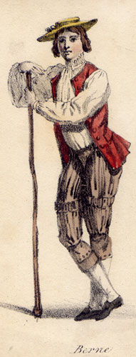  - Jeune homme en costume de Berne. Lithographie en couleur avec titre 'Berne'.