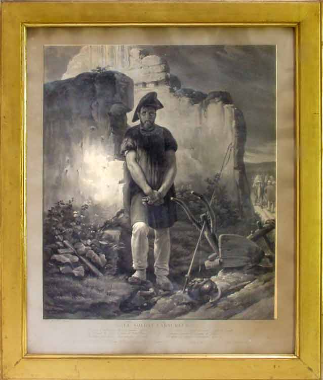 Nernet, H - Le soldat laboureur. Peint par H. Vernet, grav par Jazet. (XIXe) . Large cadre dor,  vergoldeter Holzrahmen, Bild 45.5x53.5 cm/Rahmen 63.5x74.5 cm