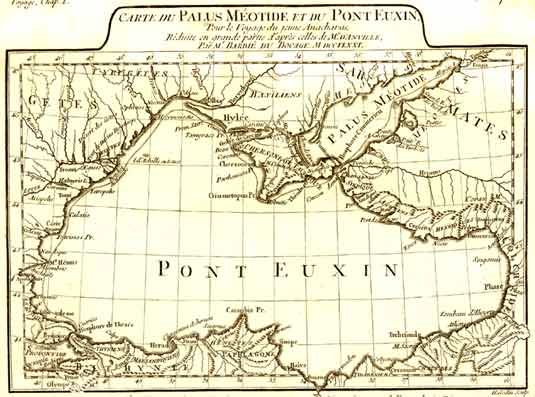 Godin, H. - Carte du Palus Motide et du Pont Euxin, pour l3e Voyage du jeun Anacharsis. Par Mr. Barbi du Bocage. H.Godin sculp. Feuille 22.5x27 cm.