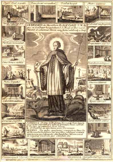 ST.-BERNARD DE MENTHON: - fondator de l'hospice (fundator hospitalium). Gravure sur cuivre originale. 18me.