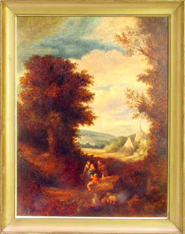  - Peinture originale  l`huile, paysage idyllique XIXme.