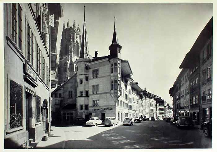  - Fribourg: Cathdrale, Schweizerhalle et la Grand Rue. Affiche n/bl.