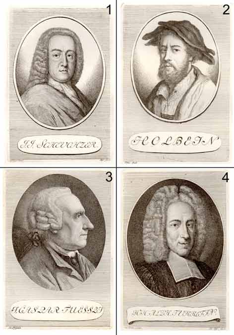 PFENNINGER, Heinrich: - Nr.1: J. J. Scheuchzer / Nr.2: Holbein / Nr.3: J. Caspar Fuessli / Nr.4: Joh. Alph.Turretin