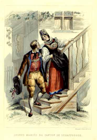 Rouarque, frres - Jeunes maris du  Canton Schaffhouse. Auteur: Rouarque, frres. Cadre d`or 17.5x24 cm.