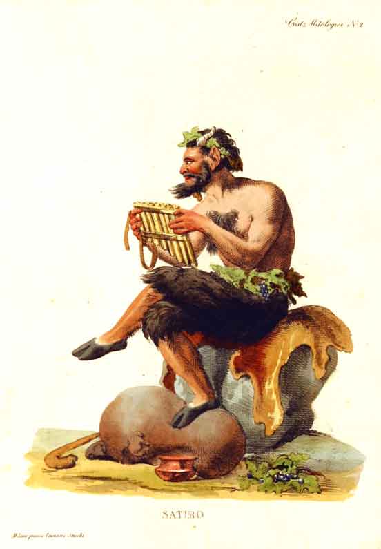 Stucchi - Gravure colorie a la main XIX sicle: Satiro. Milano presso l`incisore Stucchi. Le satire.