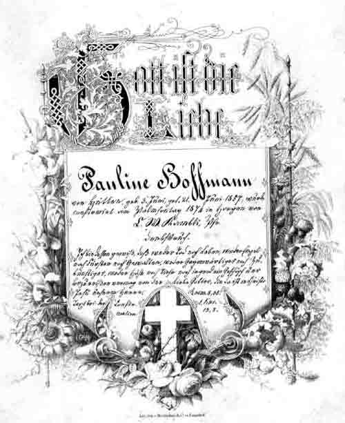 v.Breidenbach - Lithographie v. Breidenbach & Co Dsseldorf :  Gott ist die Liebe. Und mit Handgeschriebene Widmung zum Andenken an Pauline Hoffmann 1857.
