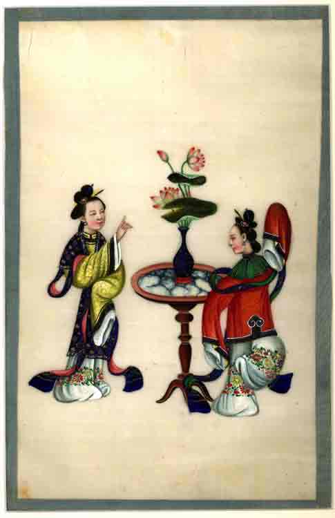  - Reispapier-Bild China um 1830 20.3x32.5 cm, Blatt 35x50 cm Handpainted on so called ricepaper, china.