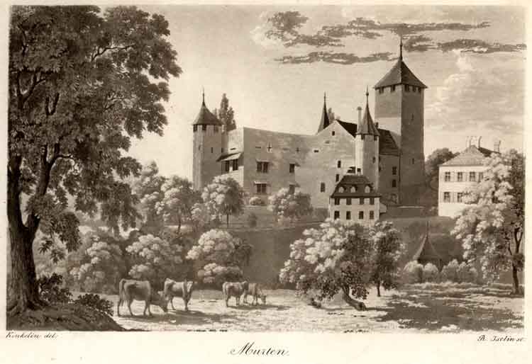 ISELIN, R. sc. nach KINKELIN del.: - Murten  (Ansicht vom Schloss.  / Morat - Vue du Chteau). 