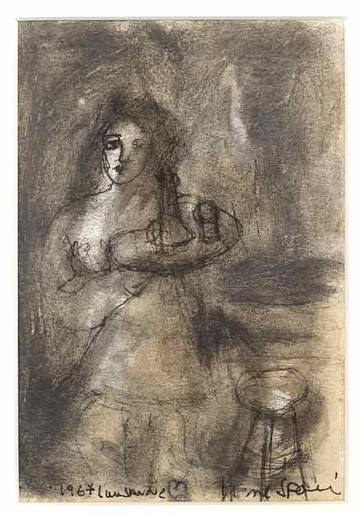 SPORI, Pierre (1923-1989): - Dessin original, sign 'Spori' :1967 Lausanne,. Image 13x18 cm sous passepartout 25x35 cm.