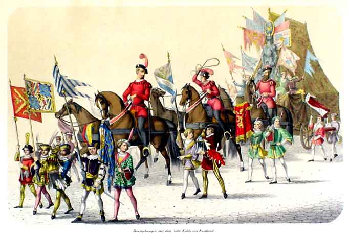 STANTZ, L. & JENNY, H.: - Triumphwagen mit dem Zelte Karls von Burgund.  Aus: Festalbum Historischer  Zug. -  Fest-Album Feier des Eintritts Berns...  Tafel 57.  