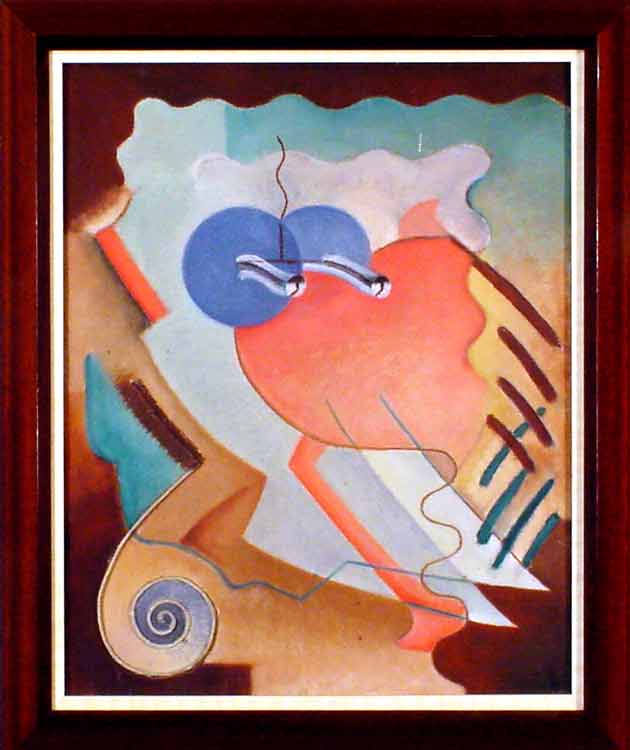 REY,  Louis Jules (1885-1972): - Peinture  l'huile de  Rey (Louis Jules) (Peintre d`architectures). dans le coin a droit l'artiste a ajout une corde sur la toile en forme de coquille, qui fait une 3me dimension au tablaux.
